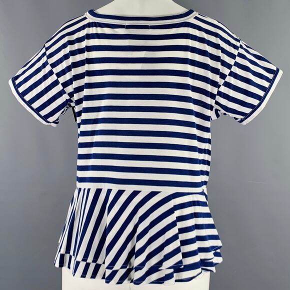 COMME des GARCONS Size S White Blue Cotton Stripe Short Sleeve Casual Top - Picture 3 of 5